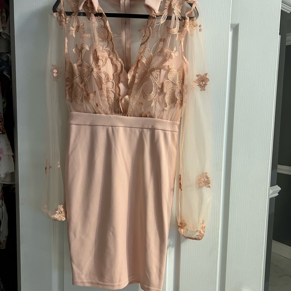 Fashion Nova Pink Lace Midi Dress